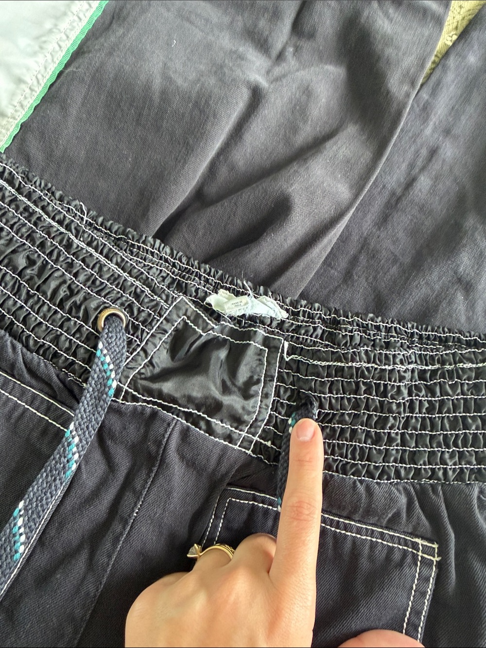 Pilcro Navy Wide-Leg Joggers with White Side Panels and Green Trim - Picture 4 of 5